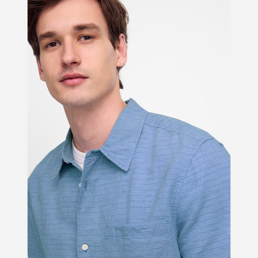 mens madewell button-up short cotton-linen blend shirts blue