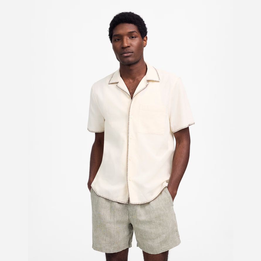 cream mens madewell blanket stitch short-sleeve shirts