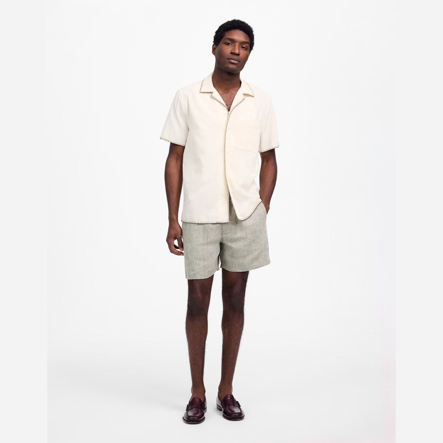 cream mens madewell blanket stitch short-sleeve shirts