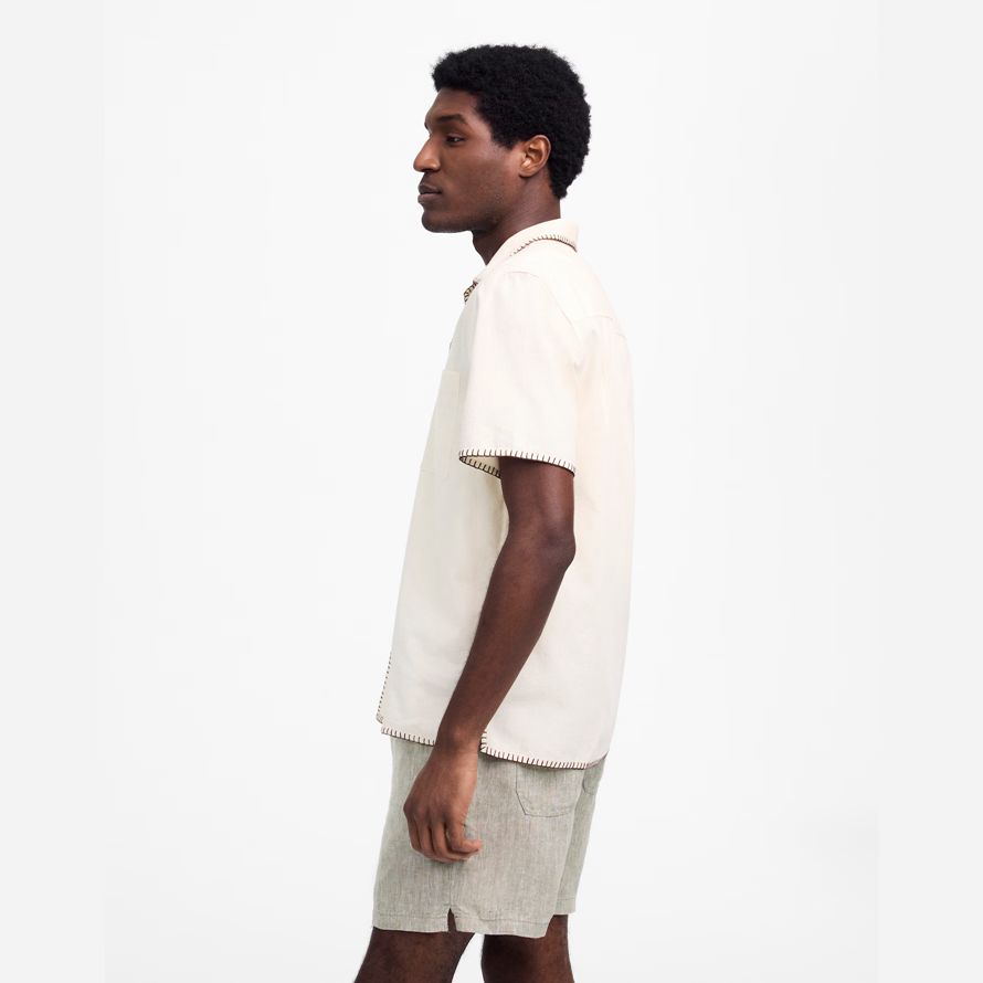 cream mens madewell blanket stitch short-sleeve shirts