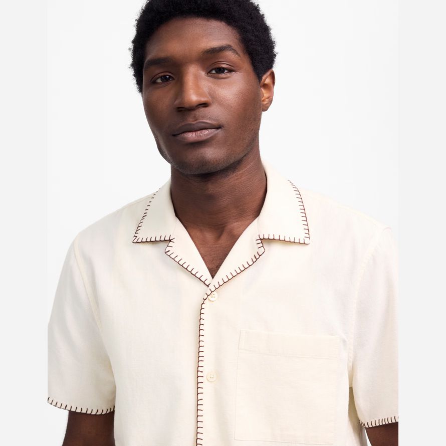 cream mens madewell blanket stitch short-sleeve shirts