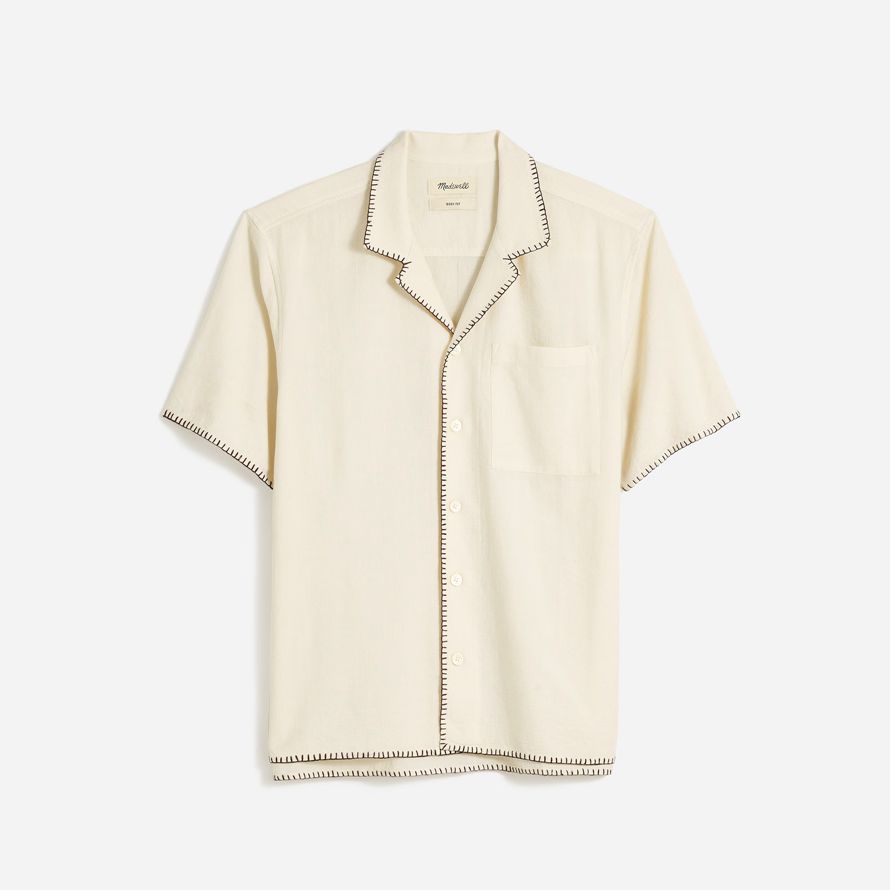 cream mens madewell blanket stitch short-sleeve shirts
