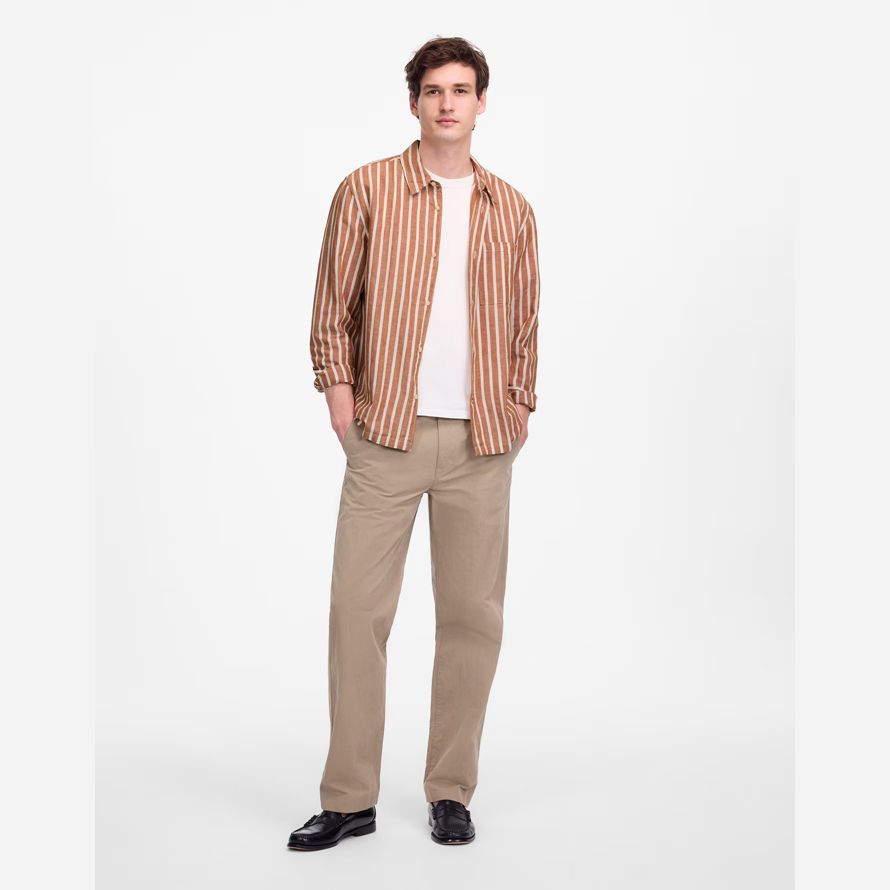 mens madewell button-up cotton-linen blend shirts brown beige