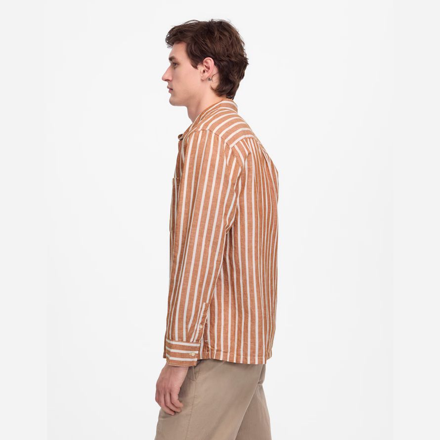 mens madewell button-up cotton-linen blend shirts brown beige