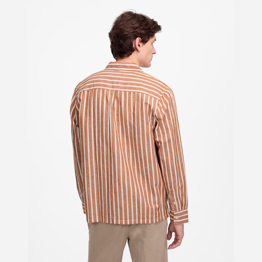 mens madewell button-up cotton-linen blend shirts brown beige