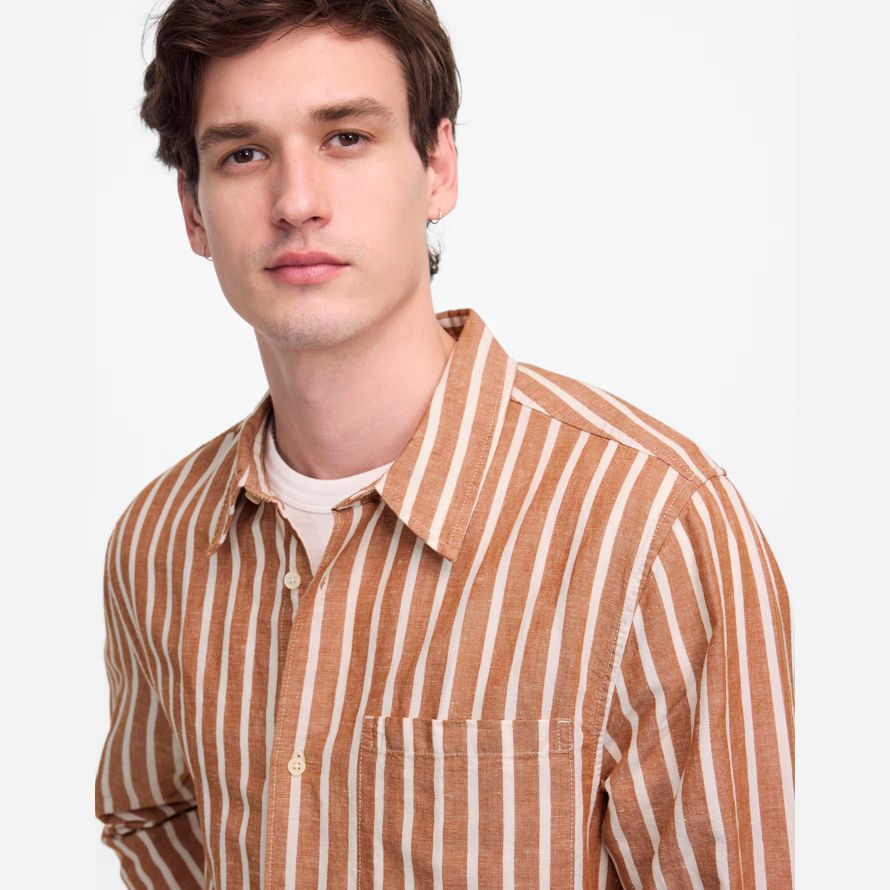 mens madewell button-up cotton-linen blend shirts brown beige