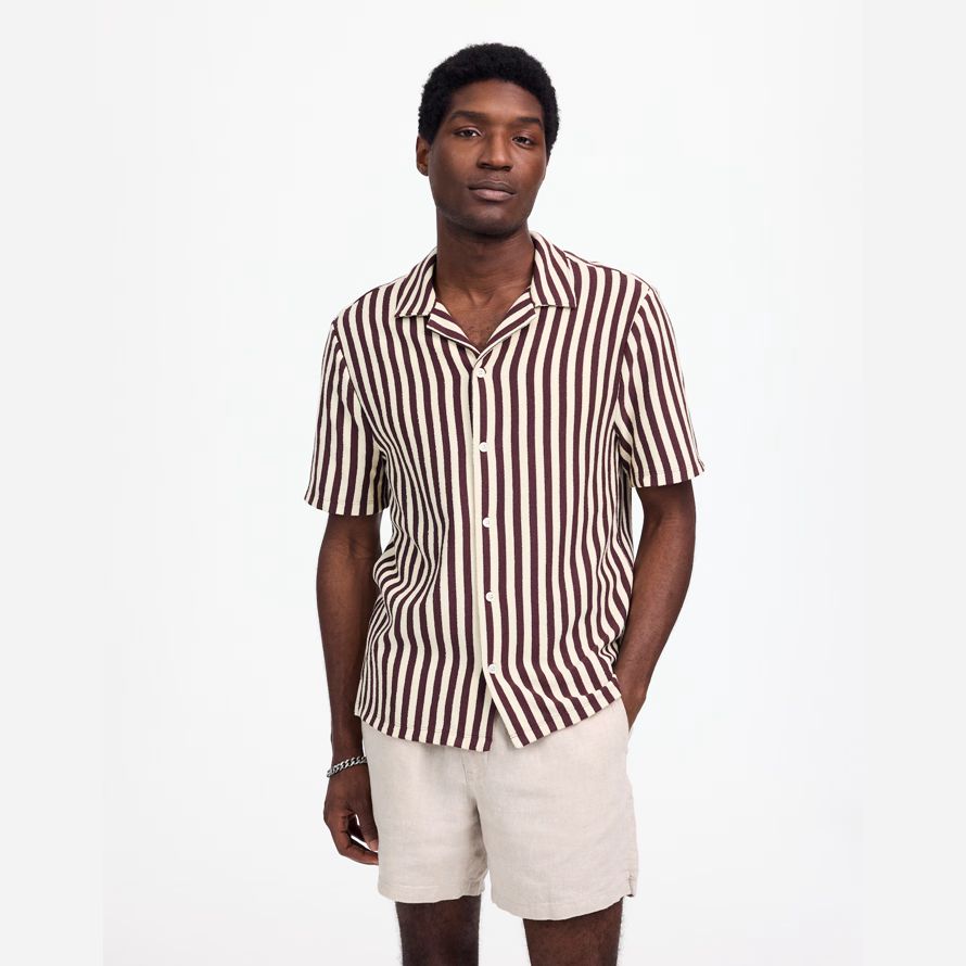 madewell the textured knit camp-collar mens shirts burgundy beige