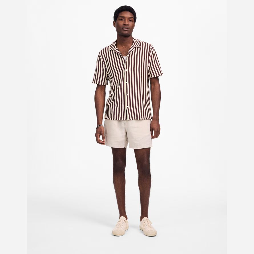 madewell the textured knit camp-collar mens shirts burgundy beige
