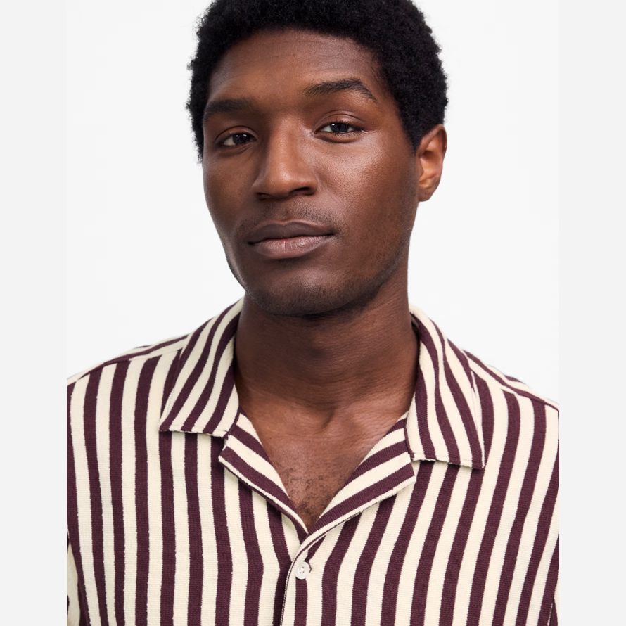 madewell the textured knit camp-collar mens shirts burgundy beige