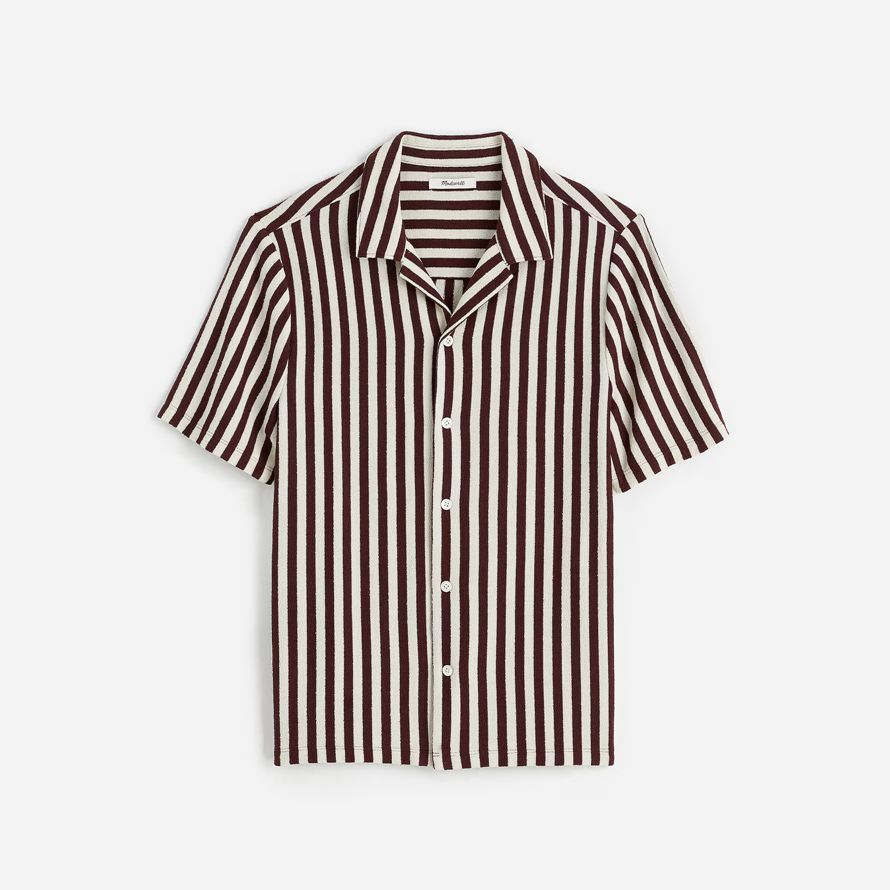 madewell the textured knit camp-collar mens shirts burgundy beige