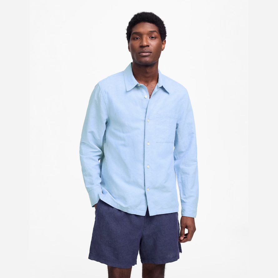 blue madewell button-up cotton-linen blend mens shirts