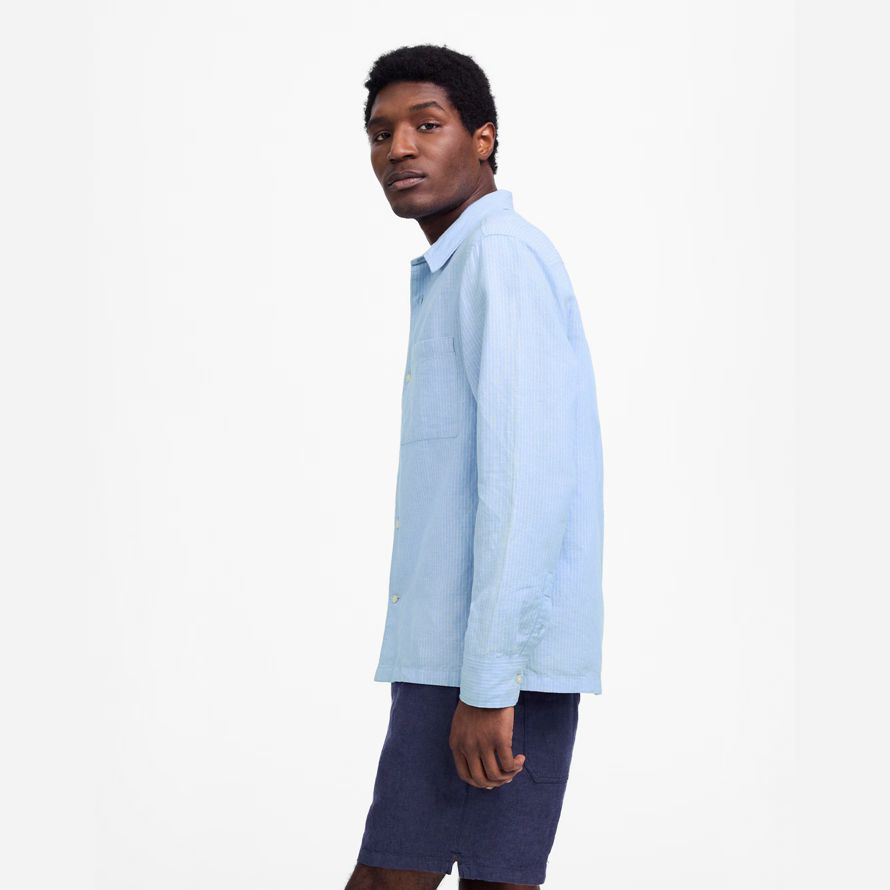 blue madewell button-up cotton-linen blend mens shirts