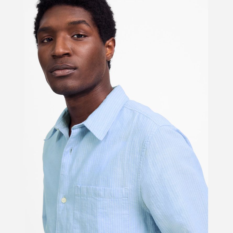 blue madewell button-up cotton-linen blend mens shirts