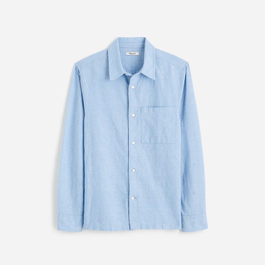 blue madewell button-up cotton-linen blend mens shirts