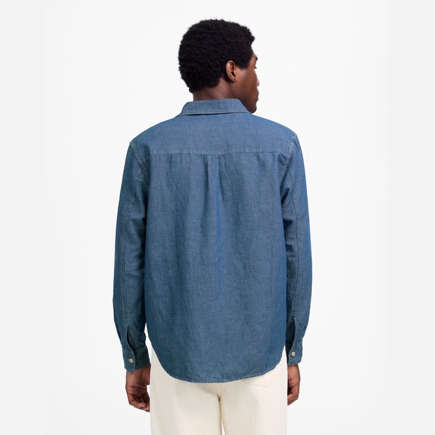 mens madewell chambray button-up cotton-linen blend shirts blue