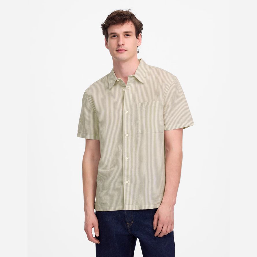 light green mens madewell button-up short cotton-linen blend shirts