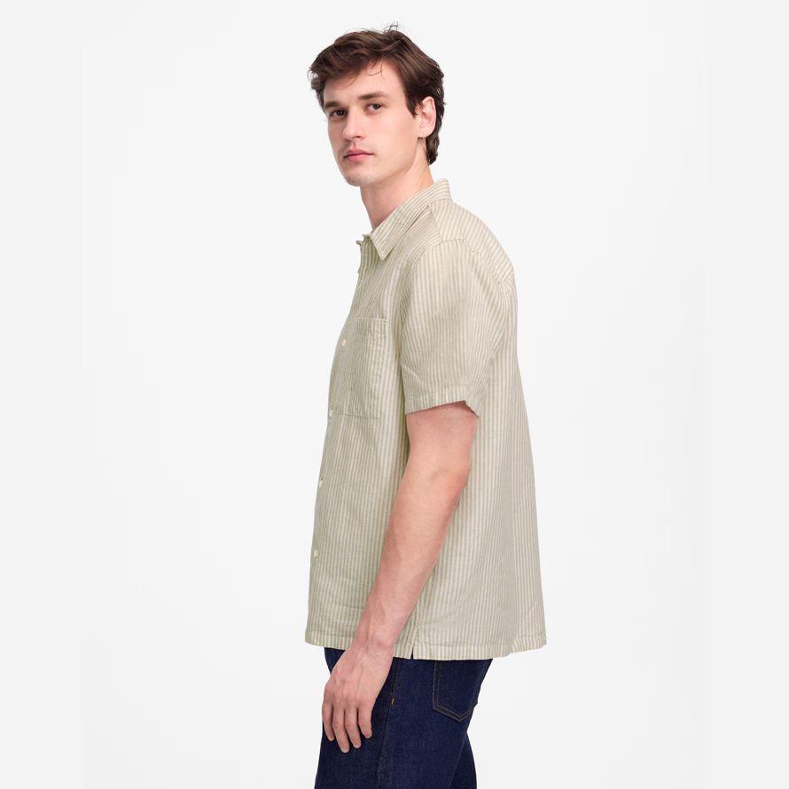 light green mens madewell button-up short cotton-linen blend shirts