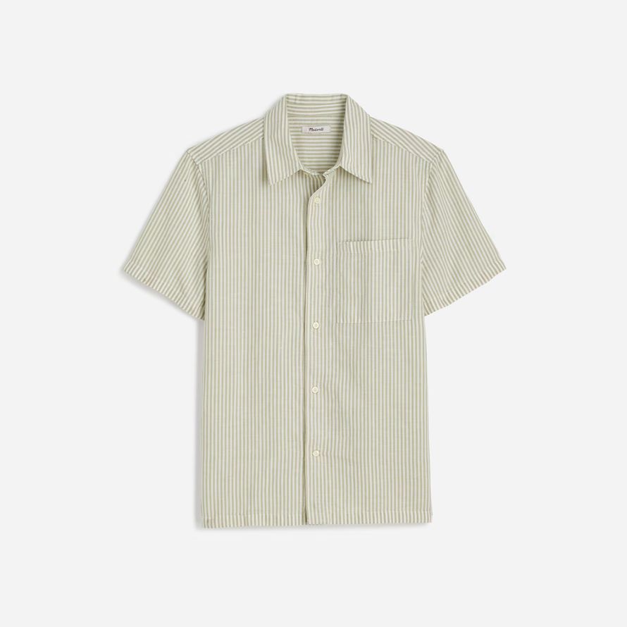 light green mens madewell button-up short cotton-linen blend shirts