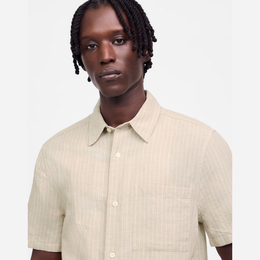 mens madewell button-up short cotton-linen blend shirts beige