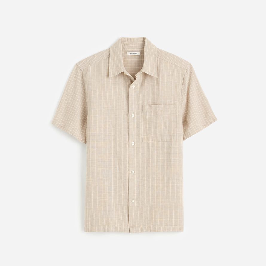 mens madewell button-up short cotton-linen blend shirts beige