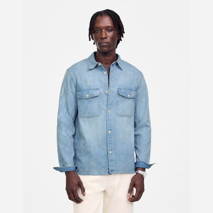 blue mens madewell work denim shirts
