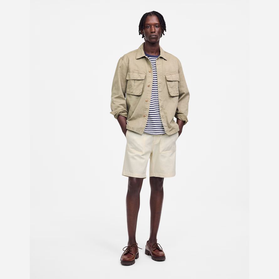 cream mens madewell patch pocket shorts