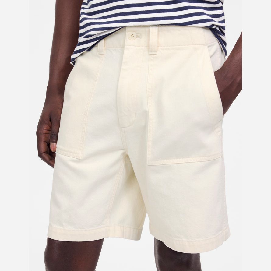 cream mens madewell patch pocket shorts