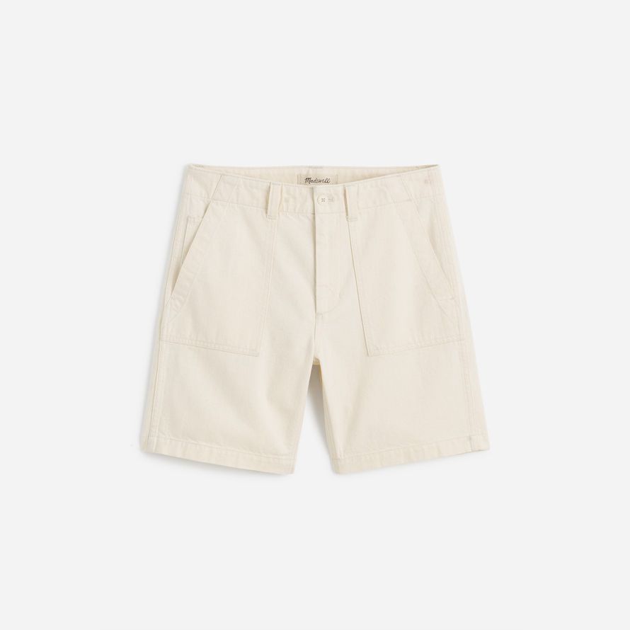 cream mens madewell patch pocket shorts