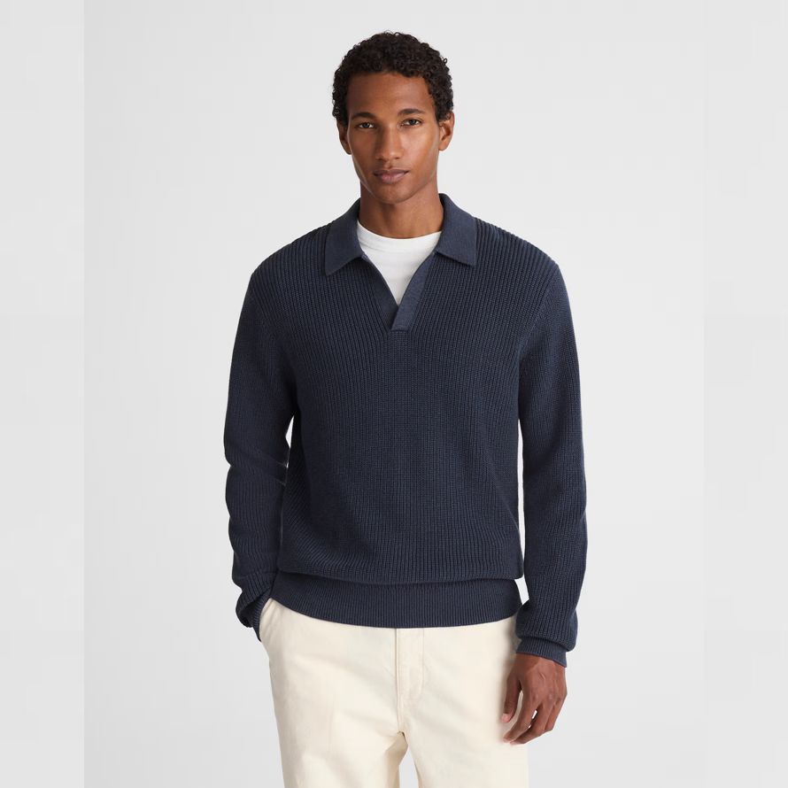 madewell shaker-stitch polo mens sweater navy