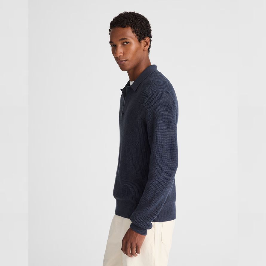 madewell shaker-stitch polo mens sweater navy