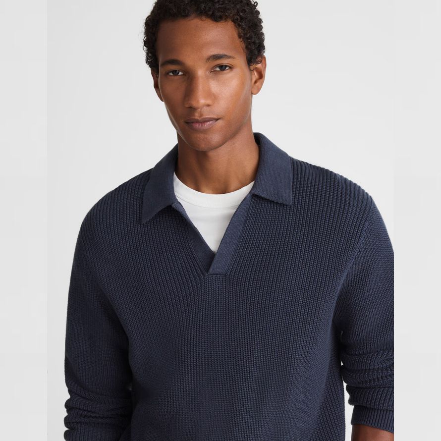 madewell shaker-stitch polo mens sweater navy