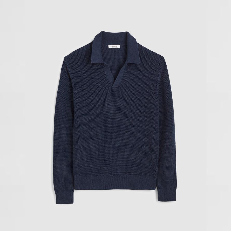 madewell shaker-stitch polo mens sweater navy