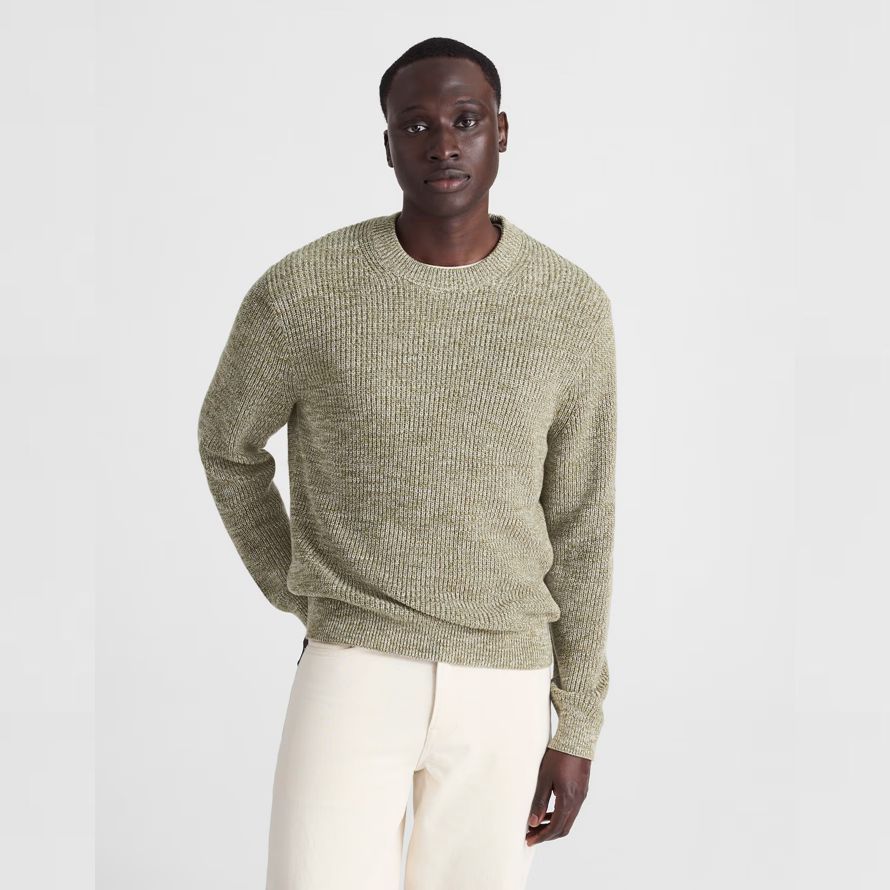 mens madewell cotton shaker-stitch crewneck sweater olive