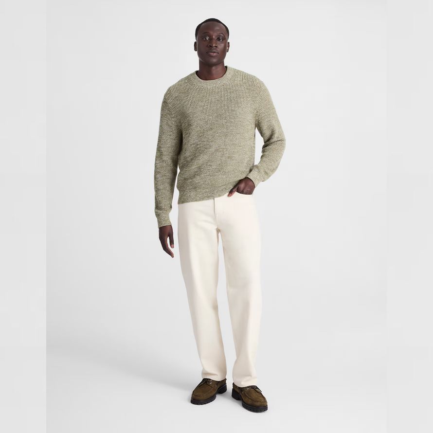 mens madewell cotton shaker-stitch crewneck sweater olive