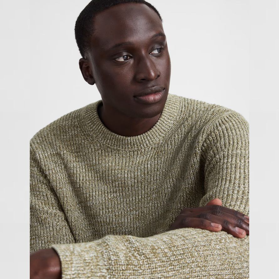 mens madewell cotton shaker-stitch crewneck sweater olive
