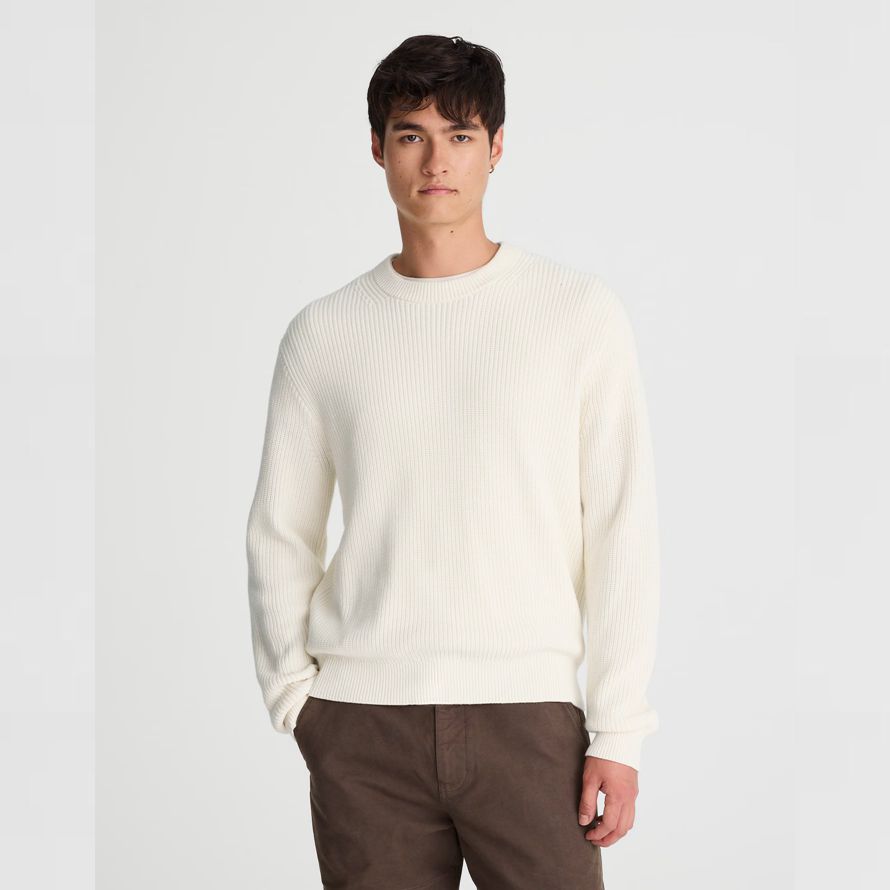mens madewell cotton shaker-stitch crewneck sweater light cream