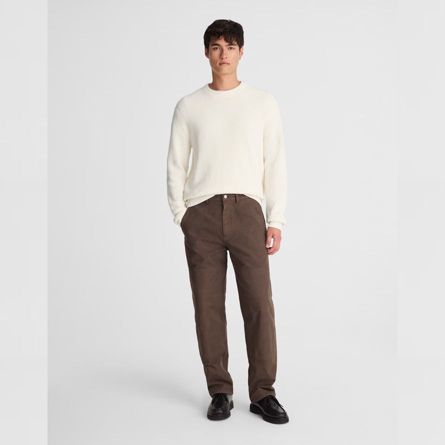 mens madewell cotton shaker-stitch crewneck sweater light cream