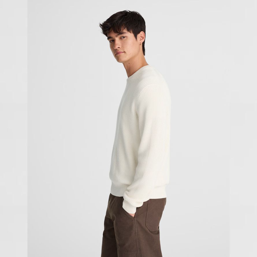 mens madewell cotton shaker-stitch crewneck sweater light cream