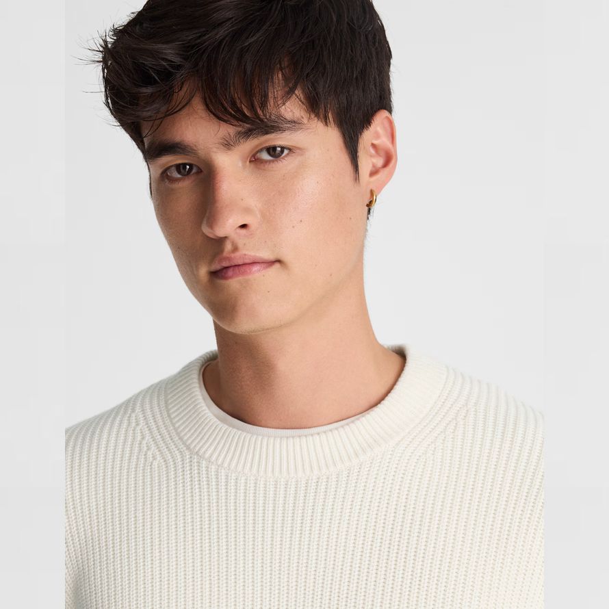 mens madewell cotton shaker-stitch crewneck sweater light cream