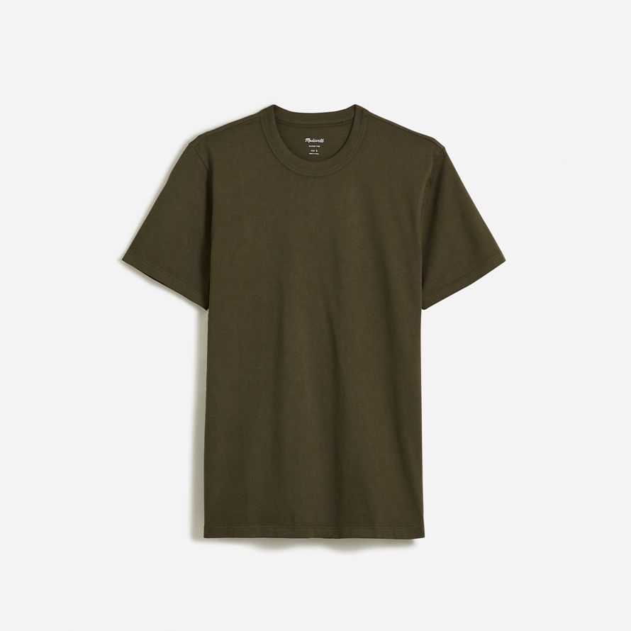 mens madewell garment-dyed allday crewneck t-shirts dark olive