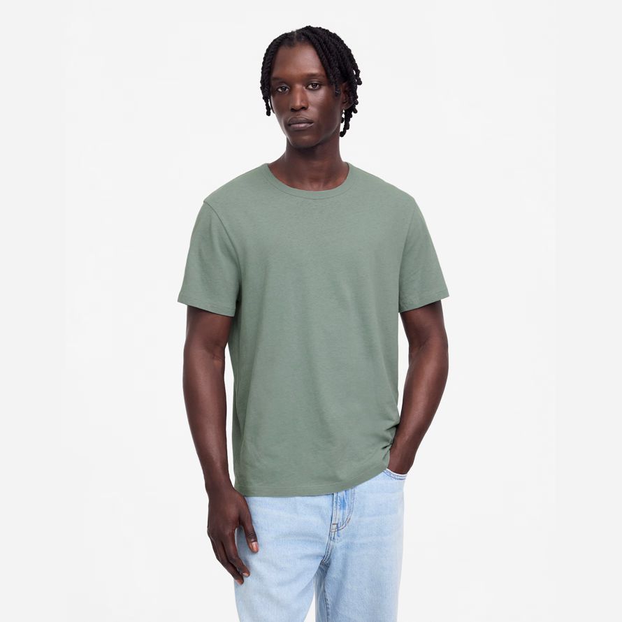 mens madewell allday cotton-linen blend t-shirts green