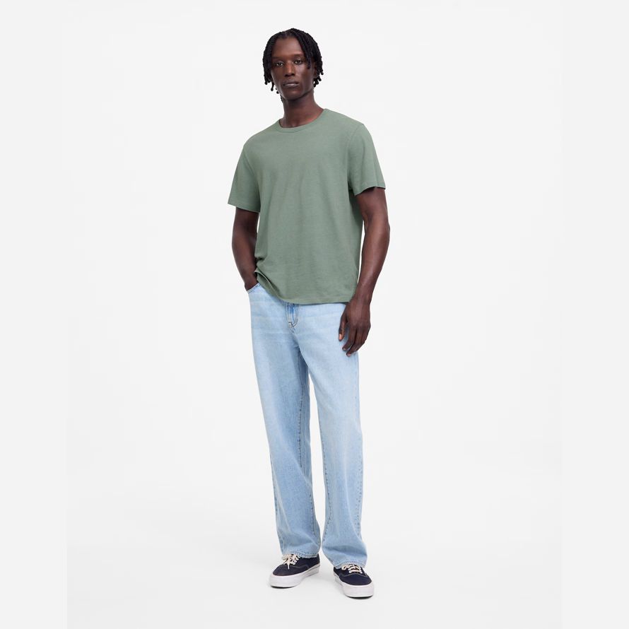 mens madewell allday cotton-linen blend t-shirts green