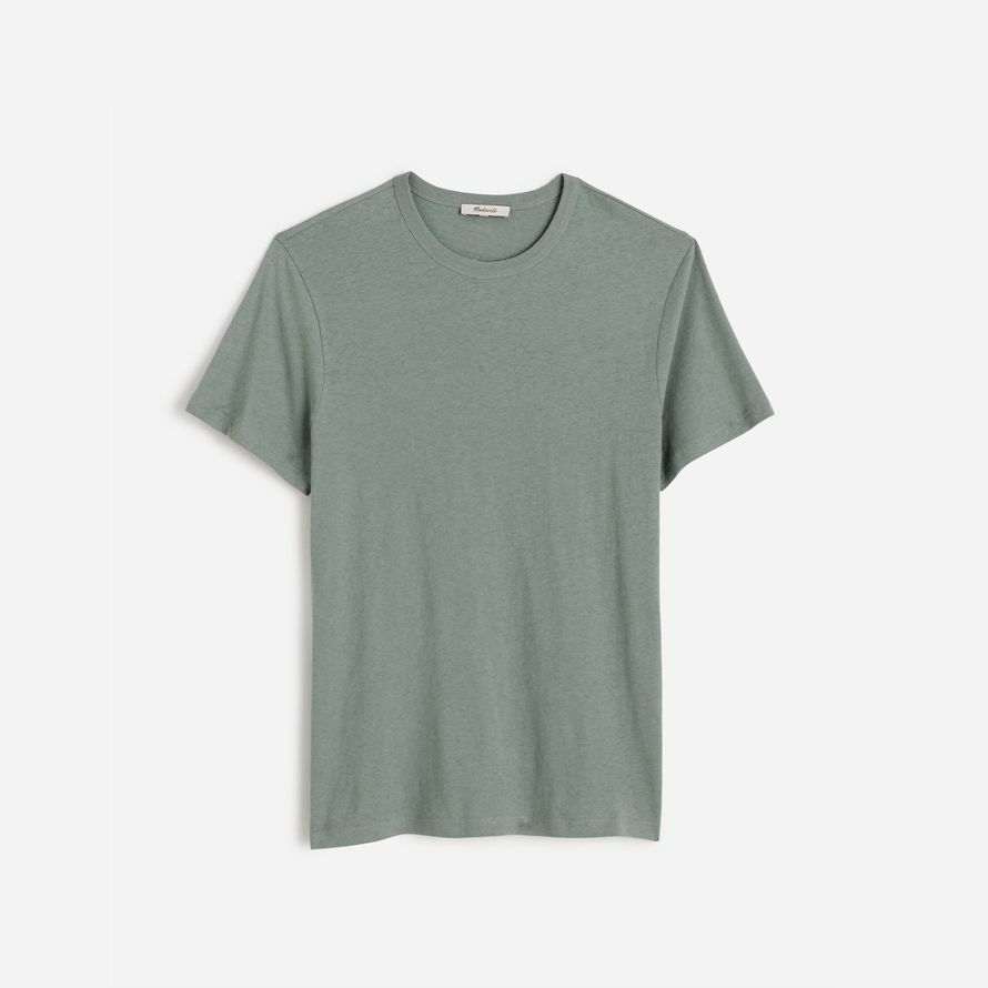 mens madewell allday cotton-linen blend t-shirts green