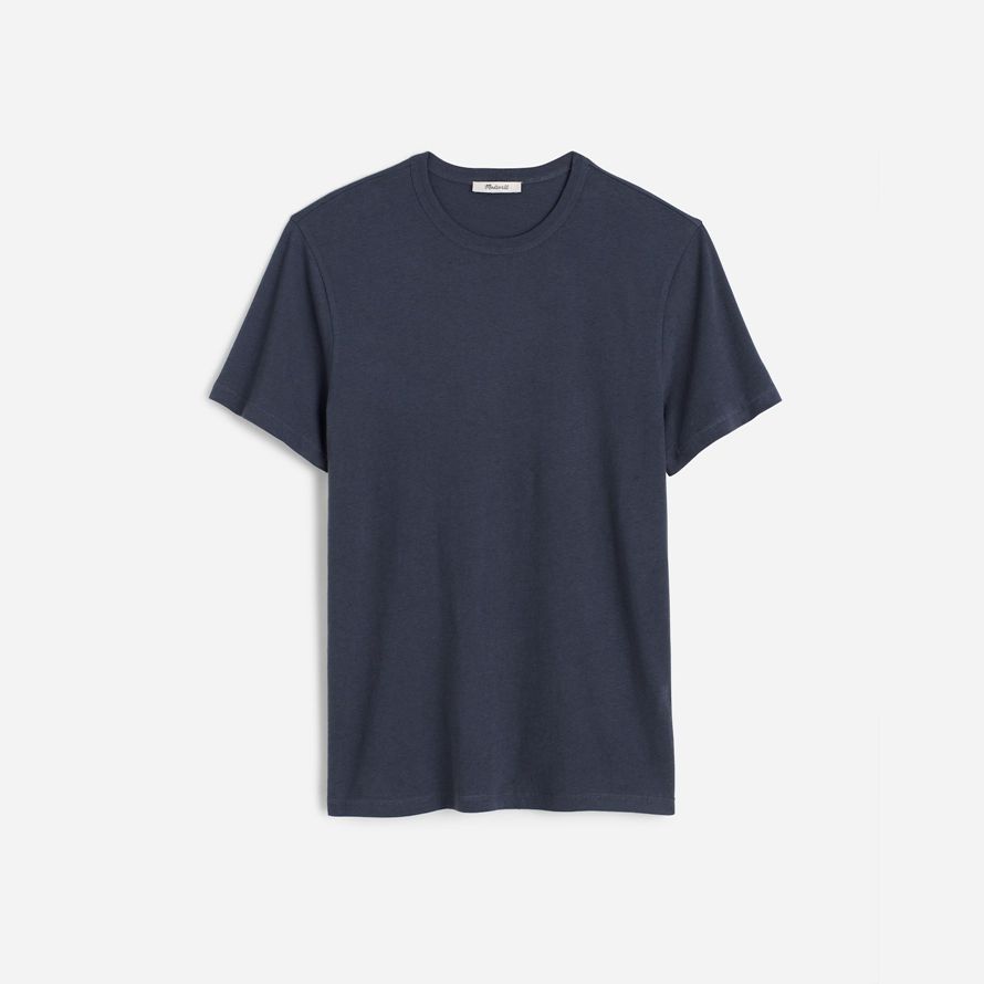 mens madewell allday cotton-linen blend t-shirts navy