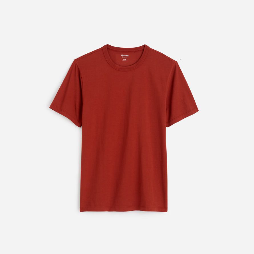 madewell garment-dyed allday crewneck mens t-shirts red brown