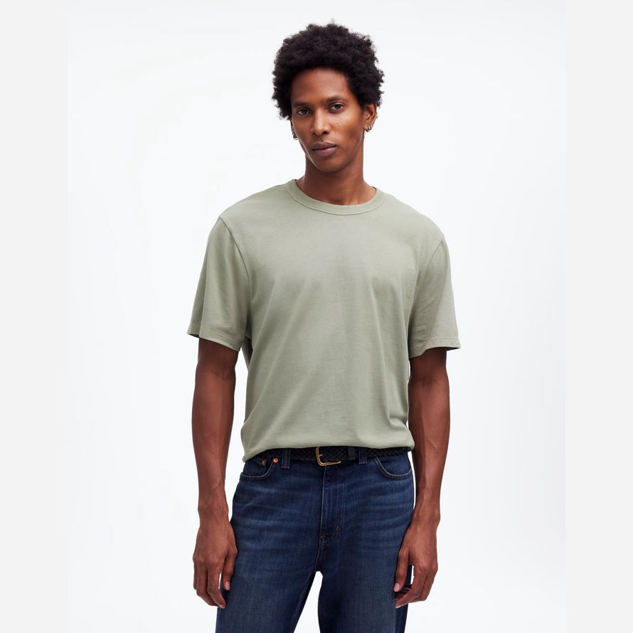 mens madewell garment-dyed allday crewneck t-shirts green