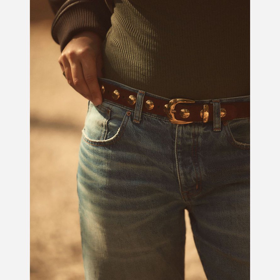 womens madewell studded western belt brown