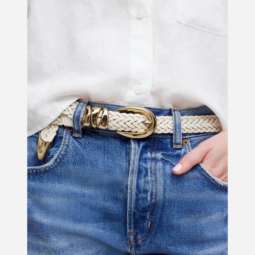 beige womens madewell triple metal keeper belt