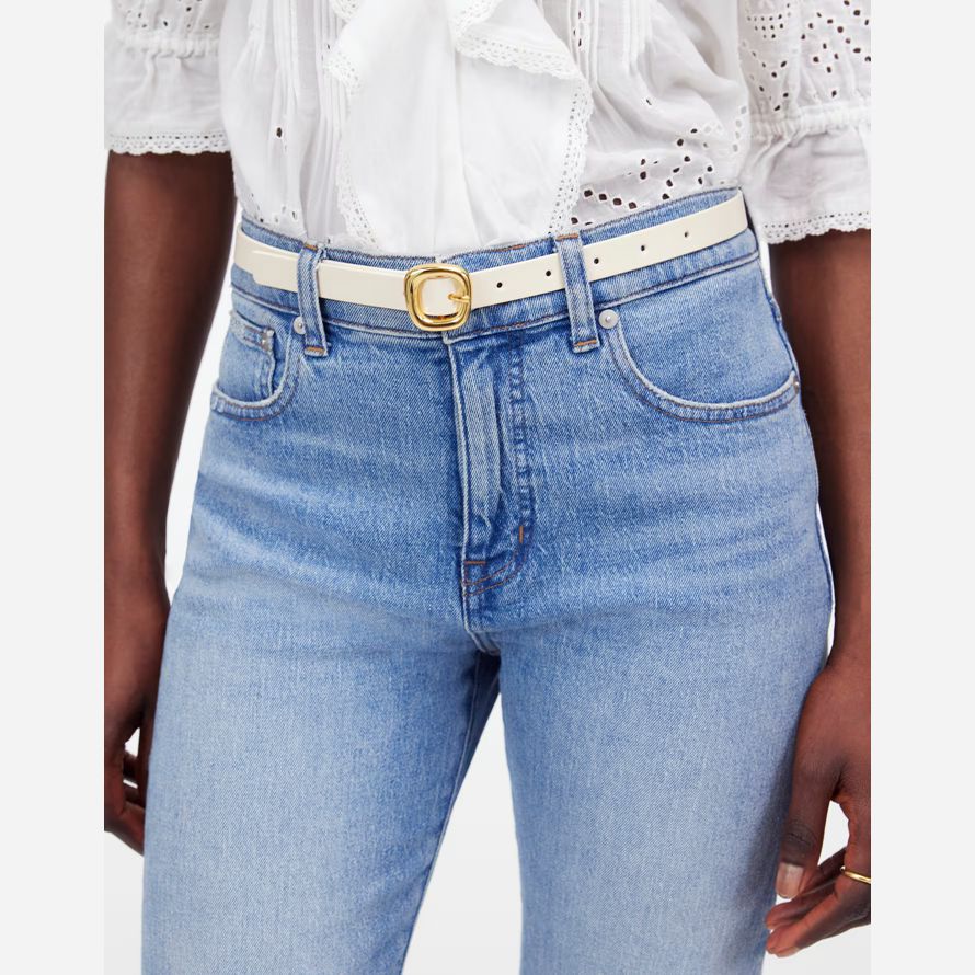 womens madewell sculptural buckle leather skinny belt cream