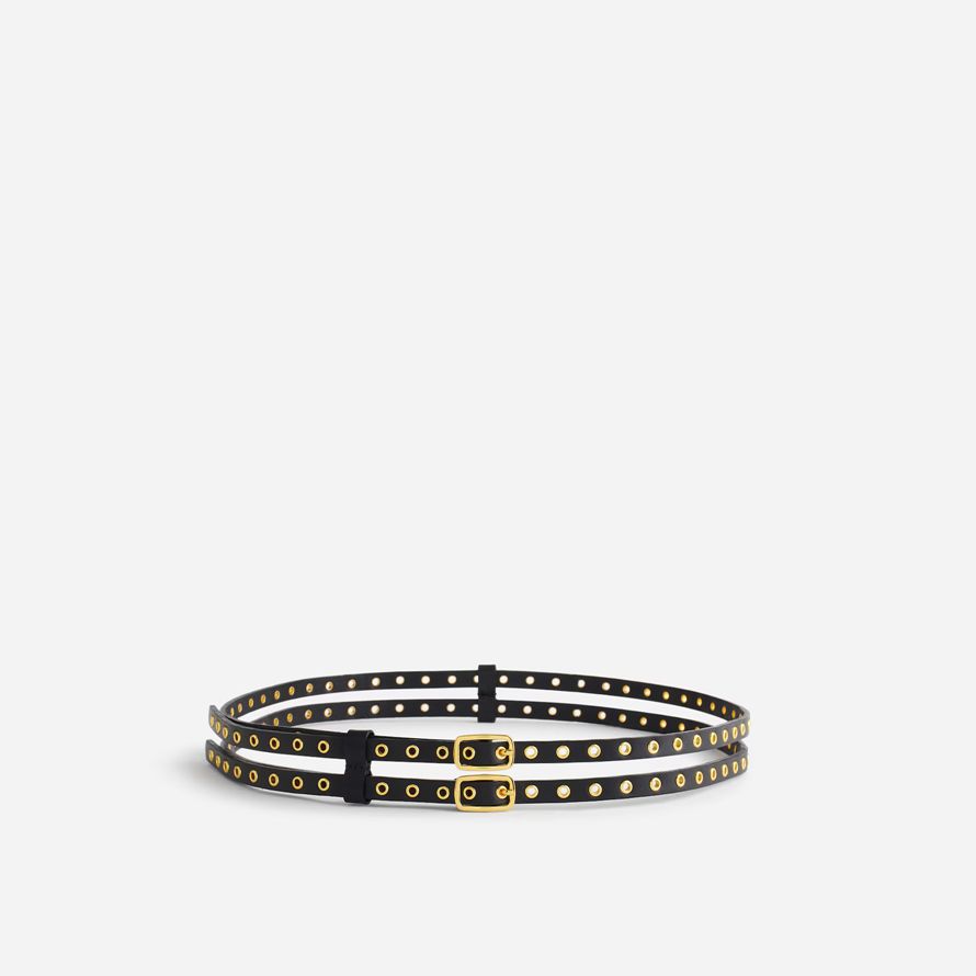womens madewell grommet-embellished double buckle belt black